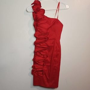 Hailey Longan by Adrianna Papell mini dress one sleeve ruffle size xs